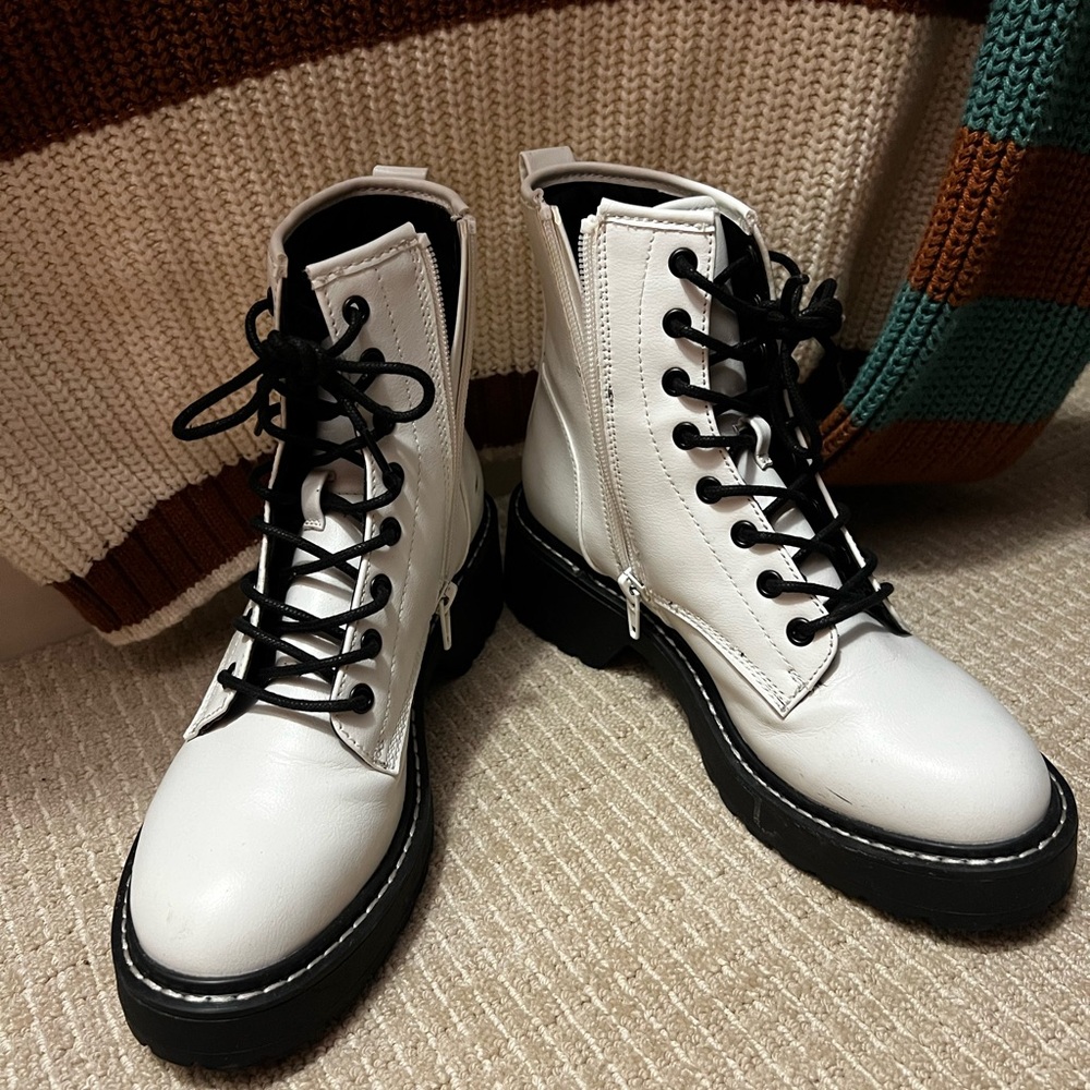 Stylish White Lace-Up Ankle Boots